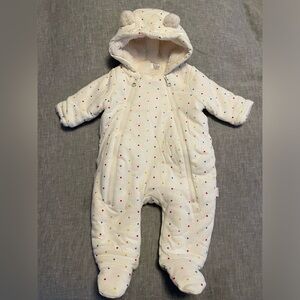 Baby GAP snowsuit 0-3 month red yellow blue polka dots cotton fleece lined nwot